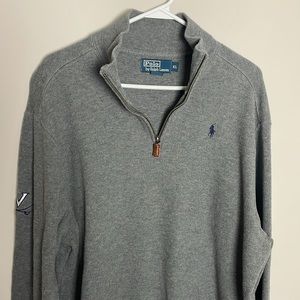 Polo by Ralph Lauren Gray 1/4 Zip Pullover sweater- UVA logo on right sleeve- XL